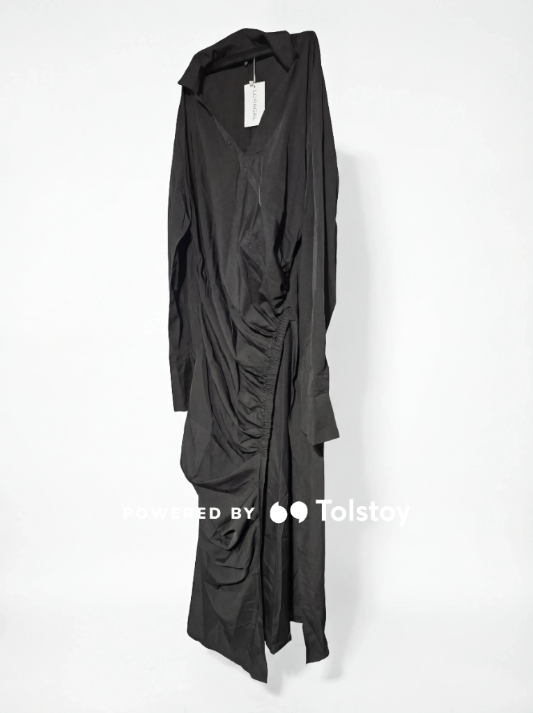 Loragal Ruched Draped Collared Shirt Dress