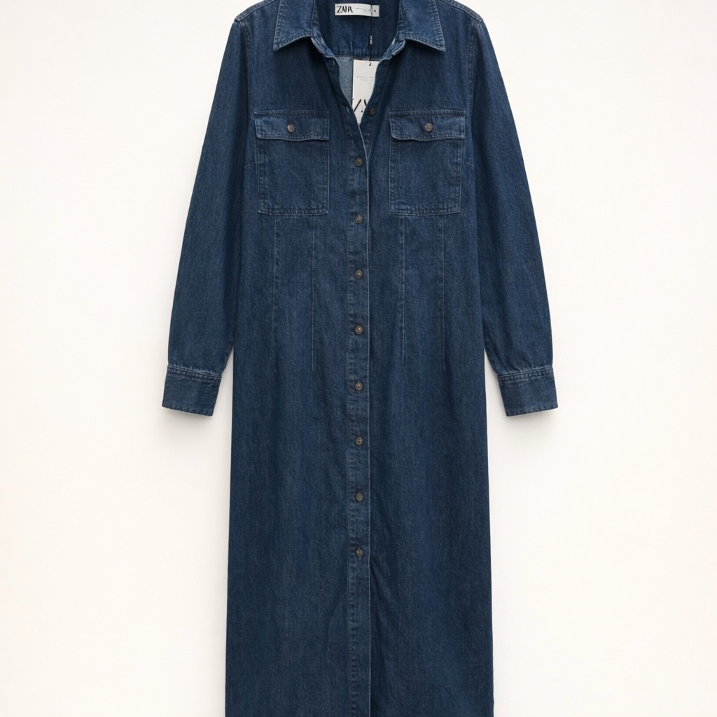 Zara Denim Maxi Shirt Dress