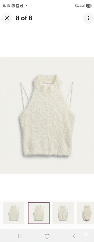 Zara White Fuzzy Halter Sweater Top
